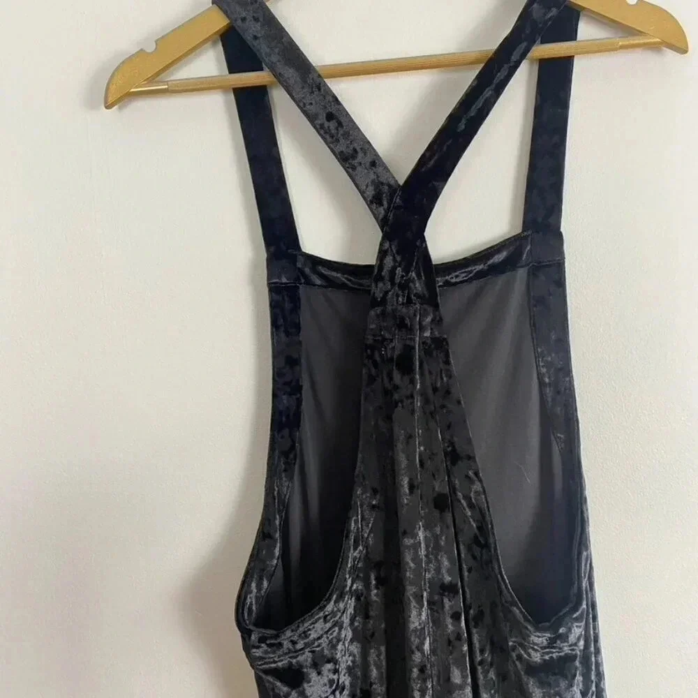 Urban Outfitters Black Velvet Velour Crop Overalls Jumpsuit